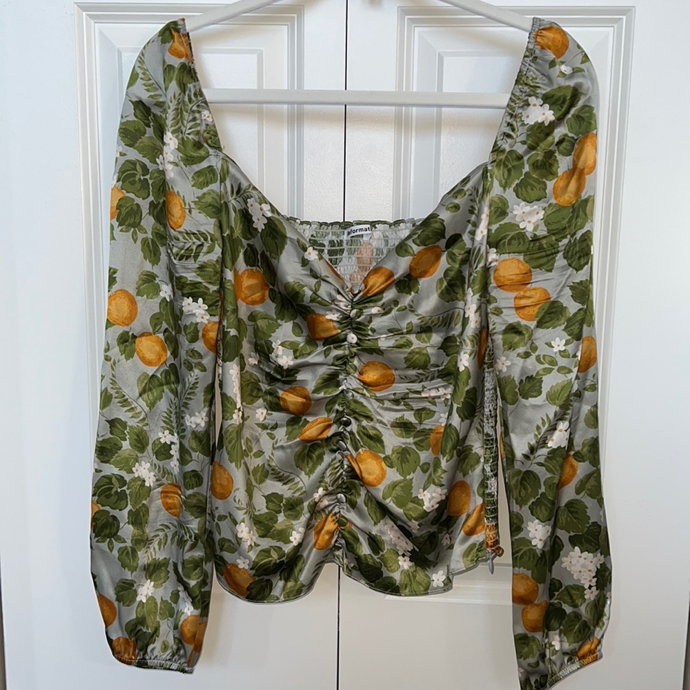 Reformation 100% silk blouse - Orange Blossom print NWOT